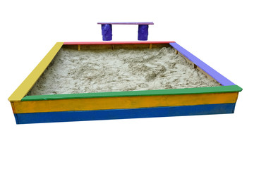 Sandbox and bench on a white background