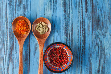 Colorful spicese on blue