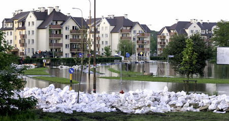 Flooded street in Wroclaw, Poland