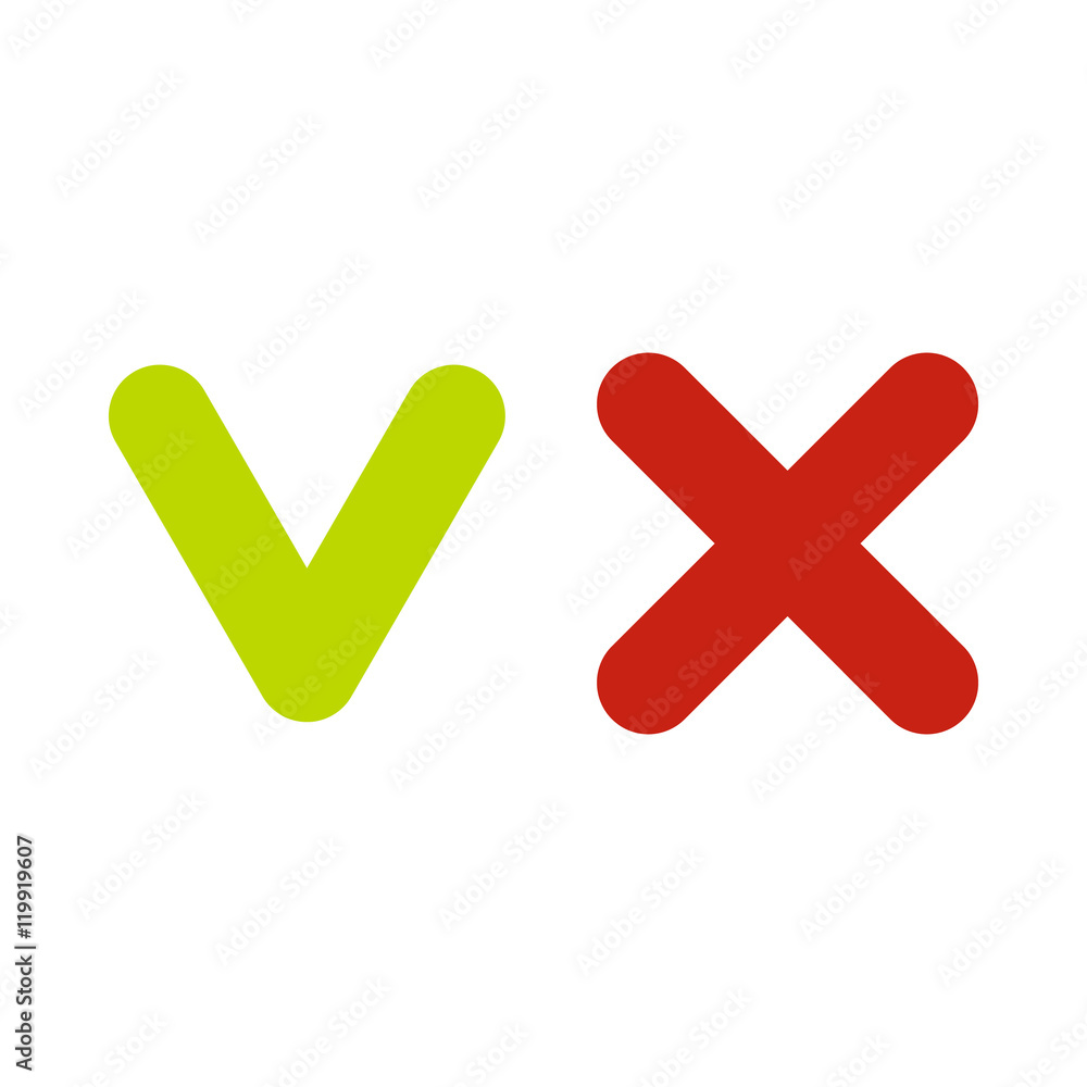 Poster fat tick and cross icon in flat style isolated on white background. click and choice symbol vector i