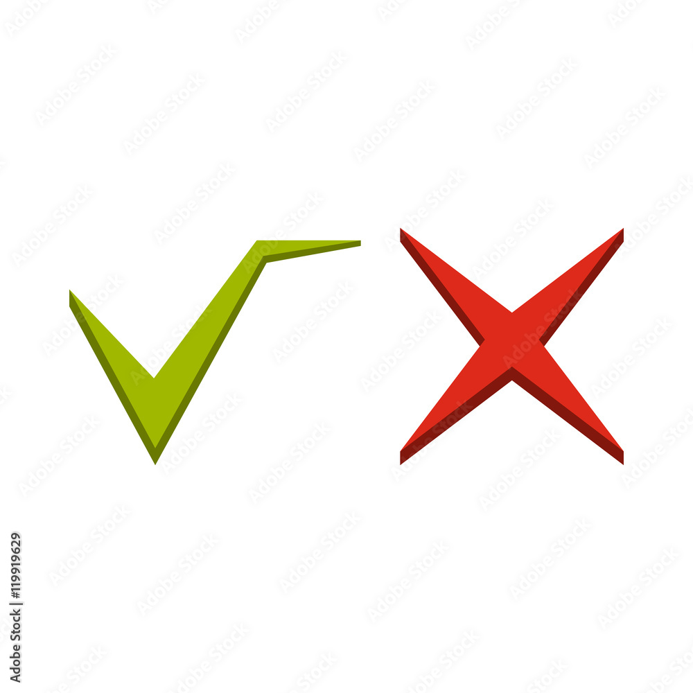 Aufkleber tick and cross icon in flat style isolated on white background. click and choice symbol vector illus
