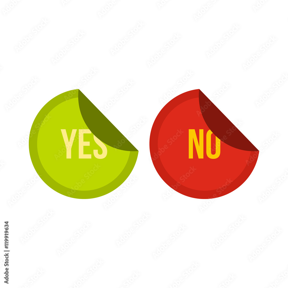 Poster yes and no buttons icon in flat style isolated on white background. click and choice symbol vector i