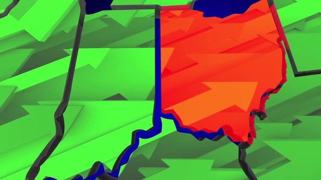 Ohio Arrows Increase Improve Economy United States America USA Map 3d Animation