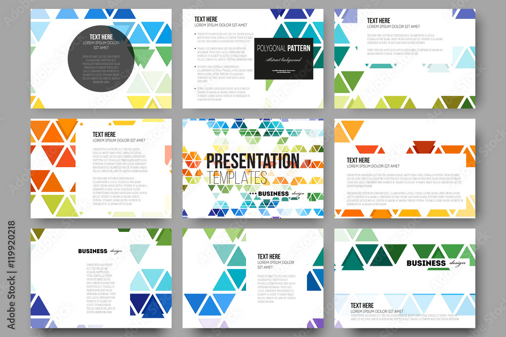 Poster set of 9 templates for presentation slides. abstract colorful business background, modern stylish he