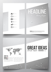Set of business templates for brochure, magazine, flyer, booklet or annual report. Molecular construction with connected lines and dots, scientific pattern on gray background.