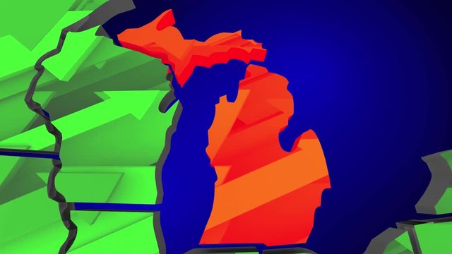 Michigan Map United States America Growth Increase Improve 3d Animation