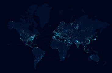 Fototapeta na wymiar World map with global technology and telecommunication network. Vector illustration