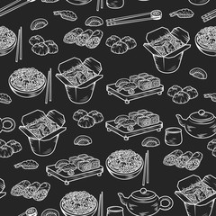 Set with Asian and Chinese cuisine icons Vector hand drawn elements