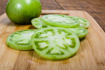 Sliced green tomatoes from the garden