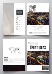 Set of business templates for brochure, magazine, flyer, booklet or annual report. Dark polygonal background, blurred image, night city landscape, Paris cityscape, modern triangular vector texture