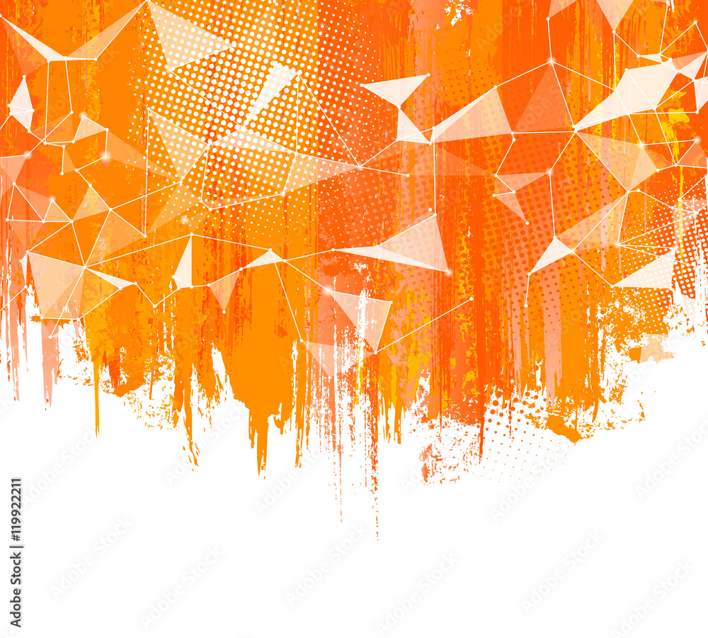 Poster splashes orange background. creative abstract with colorful splash, halftone doted ellements and tri