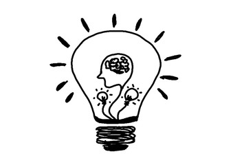hand drawn Light bulb icon or symbol with concept of idea on white background( electricity and energy).