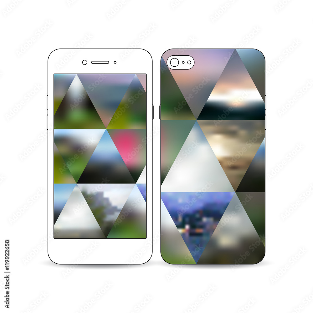 Aufkleber mobile smartphone with an example of the screen and cover design isolated on white. abstract colorfu