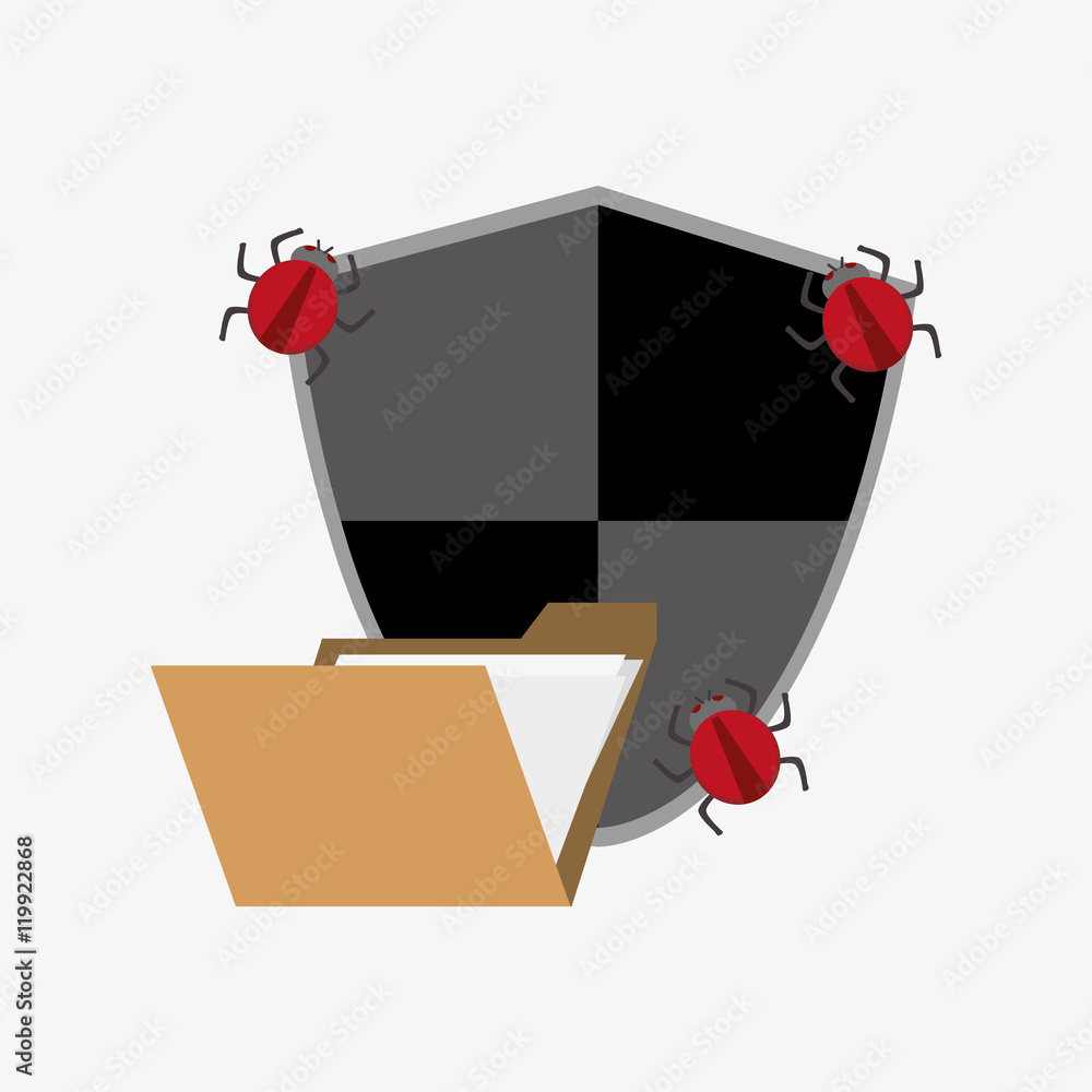 Poster envelope or file folder with shield and bugs virus representation system security design