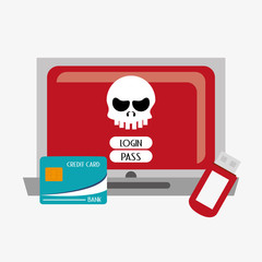 laptop computer with skull virus representation login password credit card and usb drive system security design 