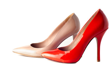 bright, multicolored female shoes on high heels