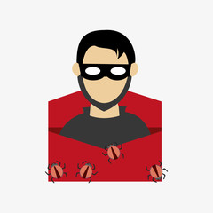 hacker coming out of envelope with bugs virus system security design 
