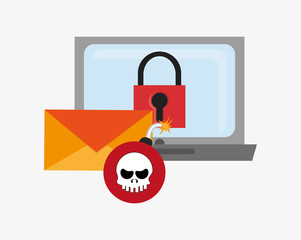 laptop computer with safety lock skull bomb and envelope system security design 