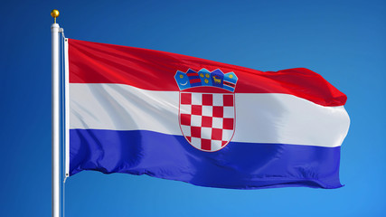 Croatia flag waving against clean blue sky, close up, isolated with clipping path mask alpha channel transparency
