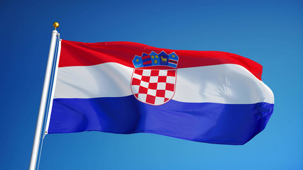 Croatia flag waving against clean blue sky, close up, isolated with clipping path mask alpha...