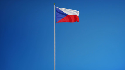 Fototapeta na wymiar Czech flag waving against clean blue sky, long shot, isolated with clipping path mask alpha channel transparency