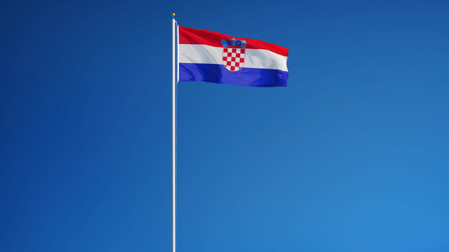 Croatia flag waving against clean blue sky, long shot, isolated with clipping path mask alpha channel transparency