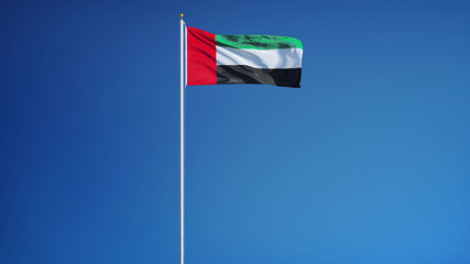Fototapeta premium Emirates flag waving against clean blue sky, seamlessly looped long shot, isolated with clipping path mask alpha channel transparency