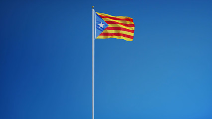 Estelada blava flag waving against clean blue sky, long shot, isolated with clipping path mask alpha channel transparency