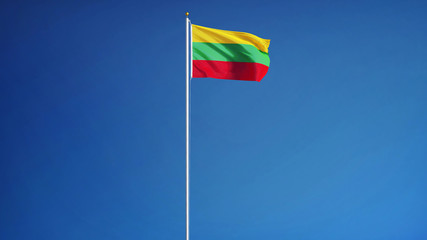 Lithuania flag waving against clean blue sky, long shot, isolated with clipping path mask alpha channel transparency