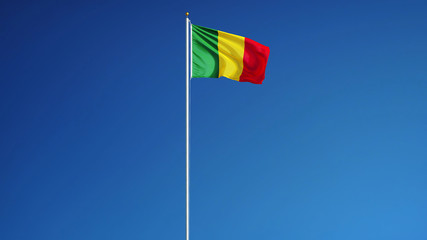 Mali flag waving against clean blue sky, long shot, isolated with clipping path mask alpha channel transparency