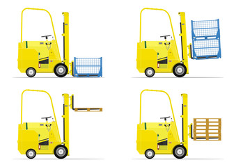 Set of cartoon forklift on a white background. Flat vector