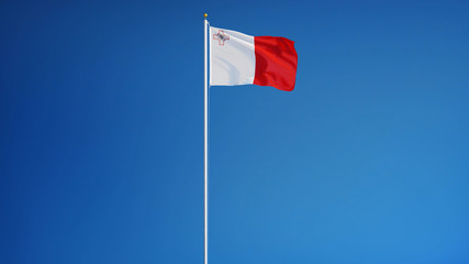 Malta flag waving against clean blue sky, long shot, isolated with clipping path mask alpha channel transparency