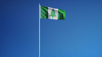 Norfolk Island flag waving against clean blue sky, long shot, isolated with clipping path mask alpha channel transparency