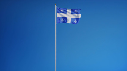 Obraz premium Quebec flag waving against clean blue sky, long shot, isolated with clipping path mask alpha channel transparency