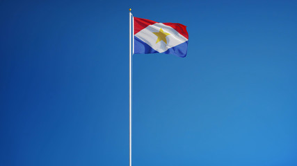 Saba flag waving against clean blue sky, long shot, isolated with clipping path mask alpha channel transparency
