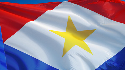 Saba flag waving against clean blue sky, close up, isolated with clipping path mask alpha channel transparency