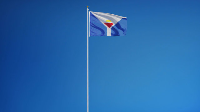 Saint Martin flag waving against clean blue sky, long shot, isolated with clipping path mask alpha channel transparency digital composition