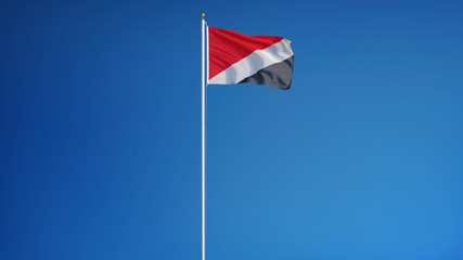 Sealand flag waving against clean blue sky, long shot, isolated with clipping path mask alpha channel transparency