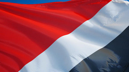 Sealand flag waving against clean blue sky, close up, isolated with clipping path mask alpha channel transparency