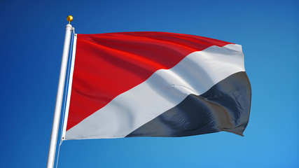 Sealand flag waving against clean blue sky, close up, isolated with clipping path mask alpha channel transparency