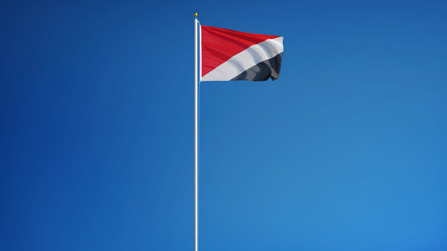 Sealand flag waving against clean blue sky, long shot, isolated with clipping path mask alpha channel transparency