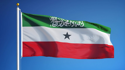 Somaliland flag waving against clean blue sky, close up, isolated with clipping path mask alpha channel transparency