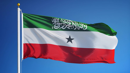 Somaliland flag waving against clean blue sky, close up, isolated with clipping path mask alpha channel transparency