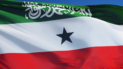 Somaliland flag waving against clean blue sky, close up, isolated with clipping path mask alpha channel transparency