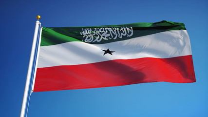 Somaliland flag waving against clean blue sky, close up, isolated with clipping path mask alpha channel transparency