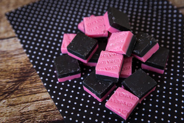Tasty pink and black butterscotch