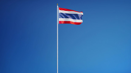 Thailand flag waving against clean blue sky, long shot, isolated with clipping path mask alpha channel transparency