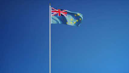Tuvalu flag waving against clean blue sky, long shot, isolated with clipping path mask alpha...