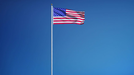 USA flag waving against clean blue sky, long shot, isolated with clipping path mask alpha channel transparency - Powered by Adobe
