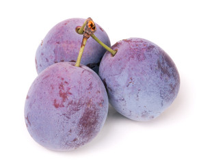 three plums isolated on white background